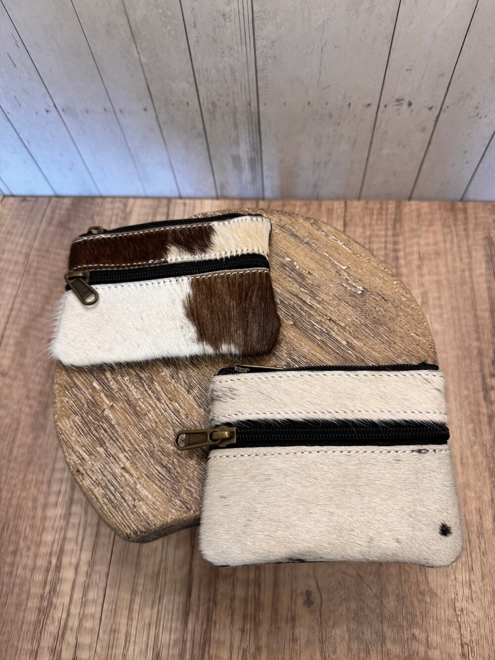 Vegan Leather Wallets Set of 2 Double Zip Pouch Black White Brown Pouch